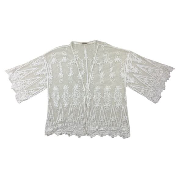 Amber Shu Lace Cardigan Ivory Coquette Fairy Open Front Floral Boho Sheer XL - Picture 4 of 14